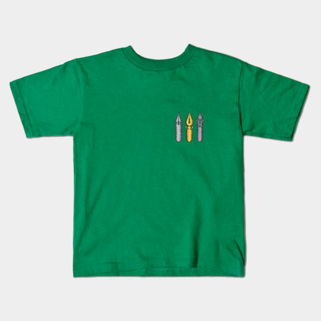 Dip Pen Nibs (Green, Yellow, Grey) Kids T-Shirt by illucalliart